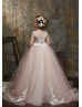 Beaded Neck Ivory Lace Blush Pink Tulle Flower Girl Dress